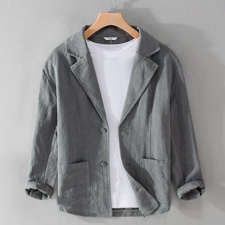 Men's casual linen blazer with classic button placket and patch pockets Mune Fashion