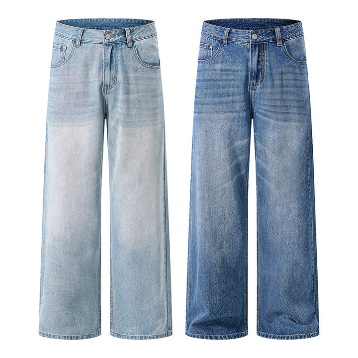 Women's Wide High-Waist Denim Pants with Wide Leg and Vintage Wash Mune Fashion