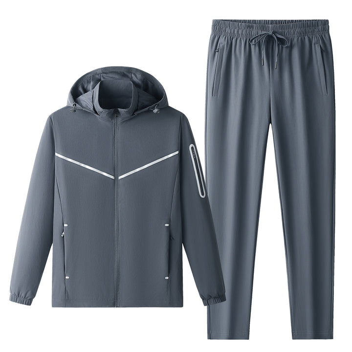 Men's Lightweight Breathable Softshell Tracksuit with Hooded Jacket & Tapered Training Pants Mune Fashion