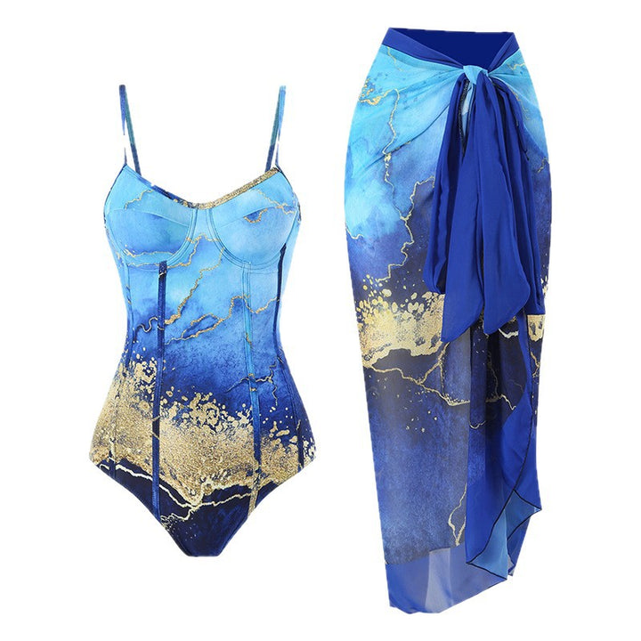 Women's One-Piece Swimsuit with Elegant Wrap Skirt Mune Fashion