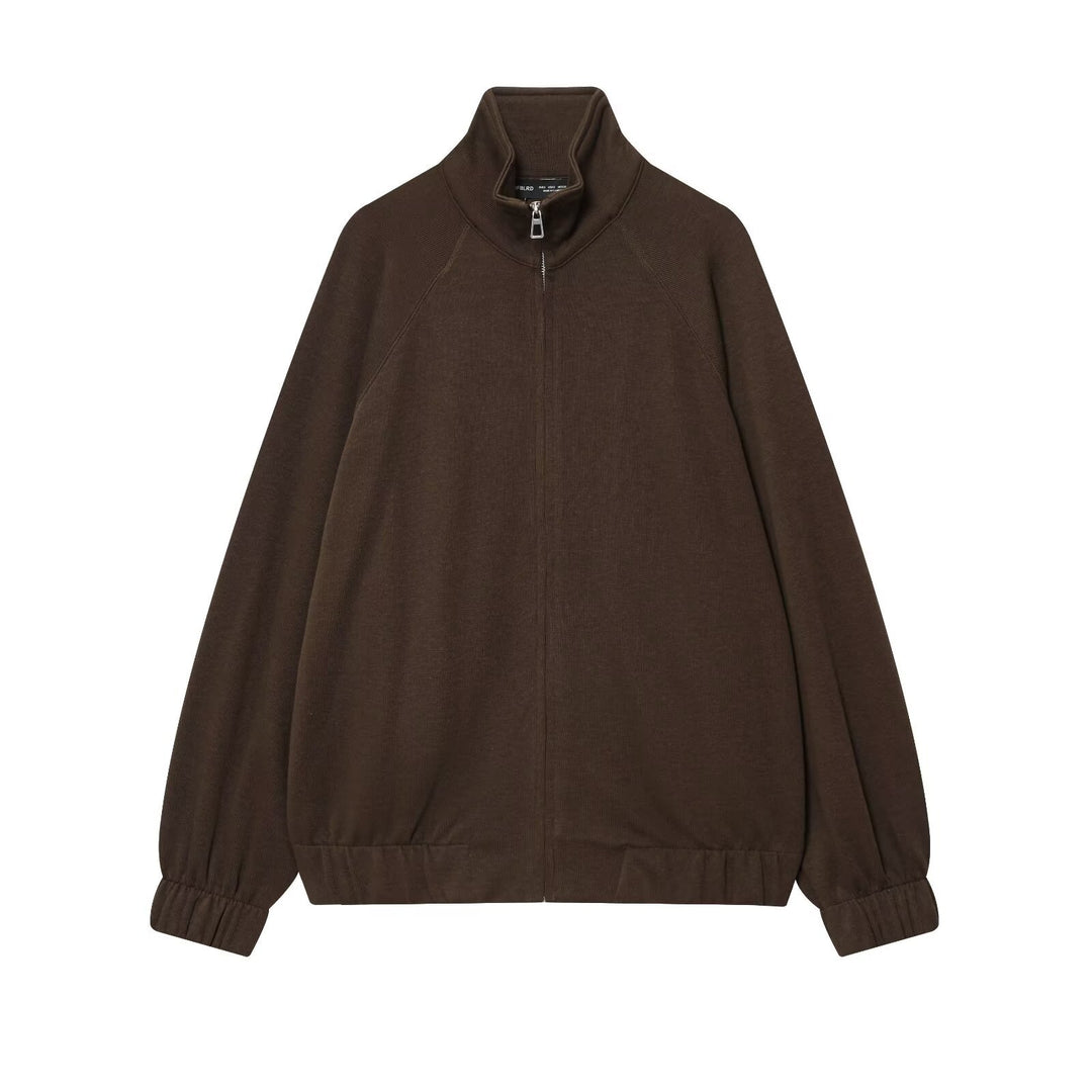 Women's Oversized Zip Sweat Jacket with High Standing Collar and Raglan Sleeves Mune Fashion