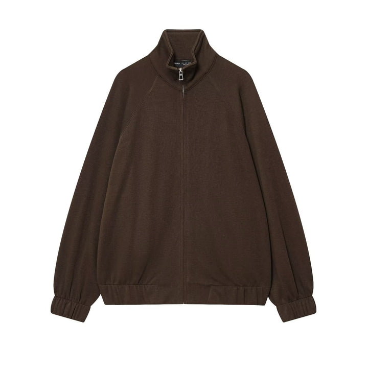 Women's Oversized Zip Sweat Jacket with High Standing Collar and Raglan Sleeves Mune Fashion