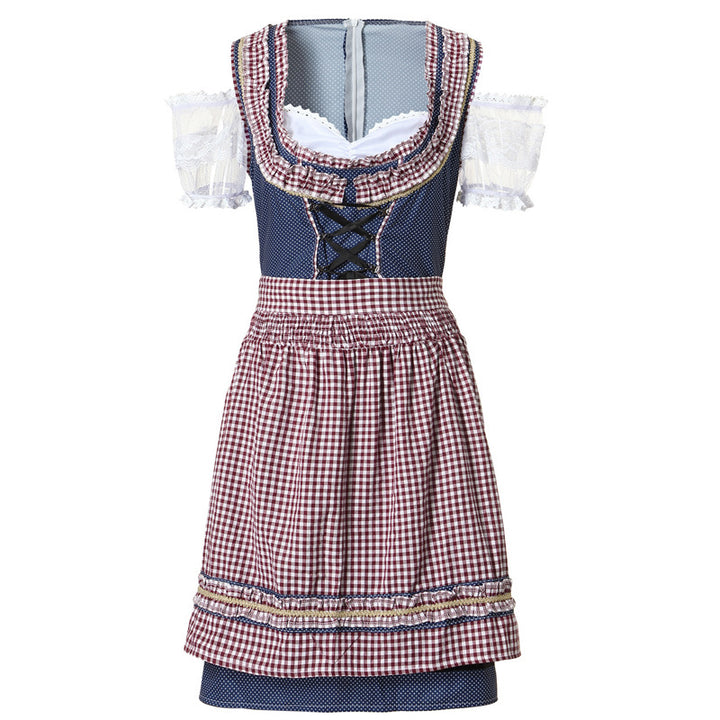 Ladies traditional dirndl dress with checked apron skirt, lacing and lace sleeves Mune Fashion