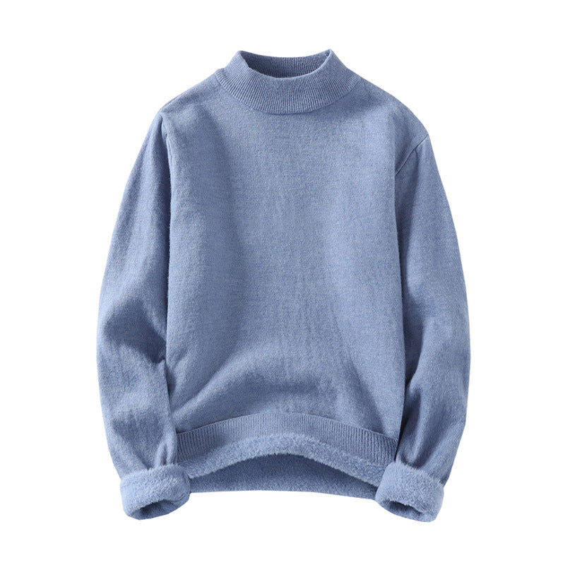 Women's fine knit mock neck pullover with warming fleece lining and turned-down teddy cuffs Mune Fashion
