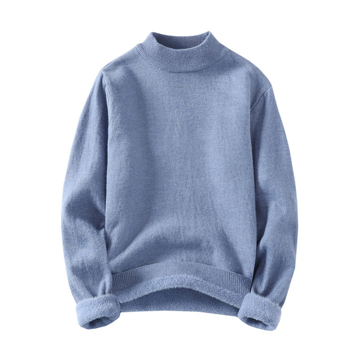 Women's fine knit mock neck pullover with warming fleece lining and turned-down teddy cuffs Mune Fashion