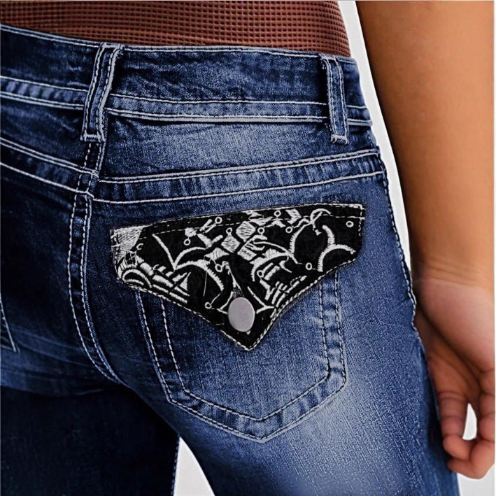 Women's Bootcut Jeans with contrasting decorative seams and sculpting stretchy waistband Mune Fashion