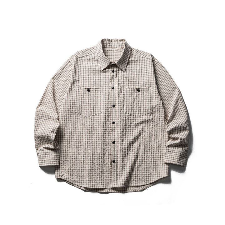 Men's Oversize Check Shirt made of textured cotton blend with chest pockets Mune Fashion