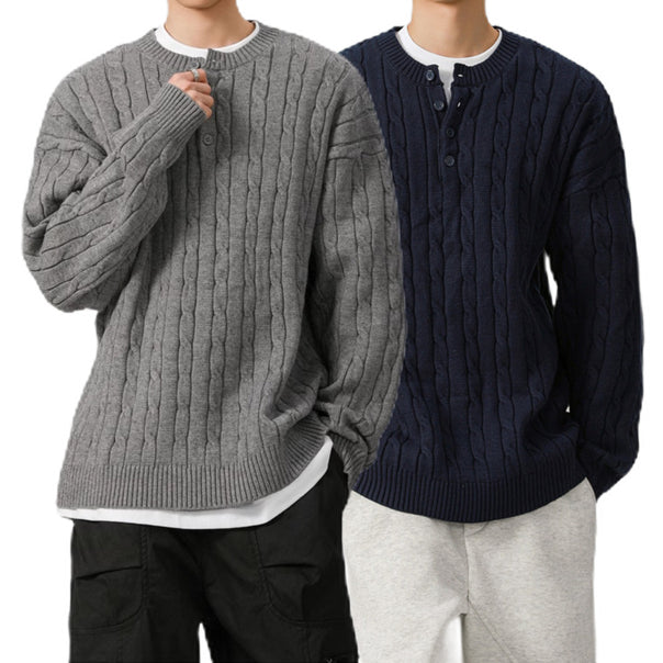 Men's chunky knit sweater with button placket Mune Fashion
