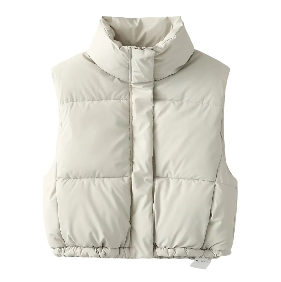 Ladies nan lightweight padded quilted vest with high stand-up collar and elastic hem Mune Fashion