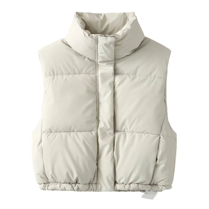 Ladies nan lightweight padded quilted vest with high stand-up collar and elastic hem Mune Fashion