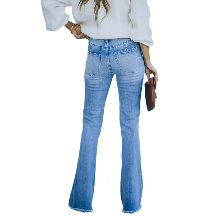 Ladies nan high waist flared jeans with open hem and figure-enhancing fit Mune Fashion