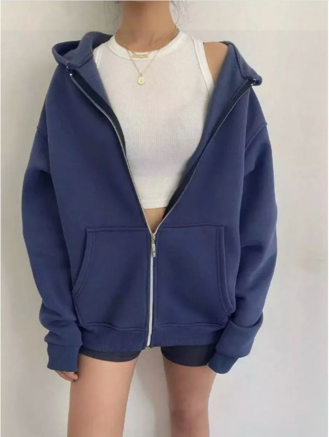Women's minimalist French Terry zip hoodie with a full zipper, kangaroo pocket, and thumbhole sleeves Mune Fashion