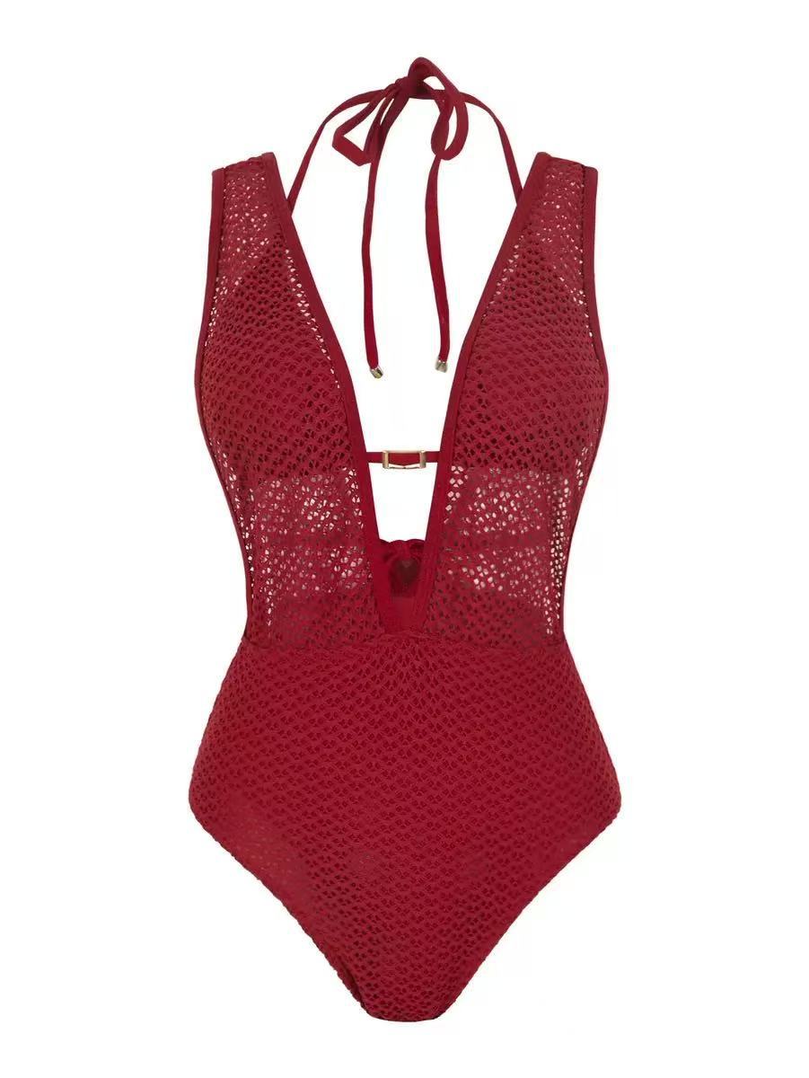 Women’s Mesh Swimsuit with Deep V-Neck Mune Fashion