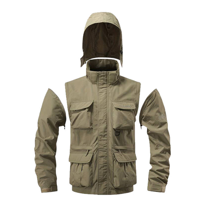 Men's multifunctional field jacket with hood, water-repellent shell, and organizer pockets Mune Fashion