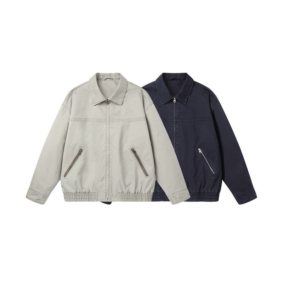 Men's short jacket in boxy cut made of canvas with diagonal zip pockets and elastic hem Mune Fashion