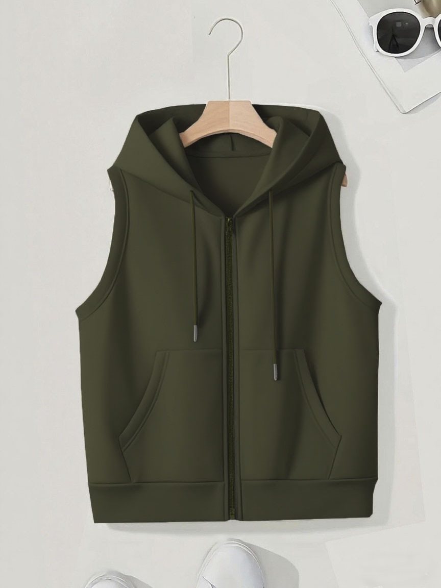 Women's Sleeveless Zip Hoodie Vest made of soft sweat with kangaroo pockets Mune Fashion