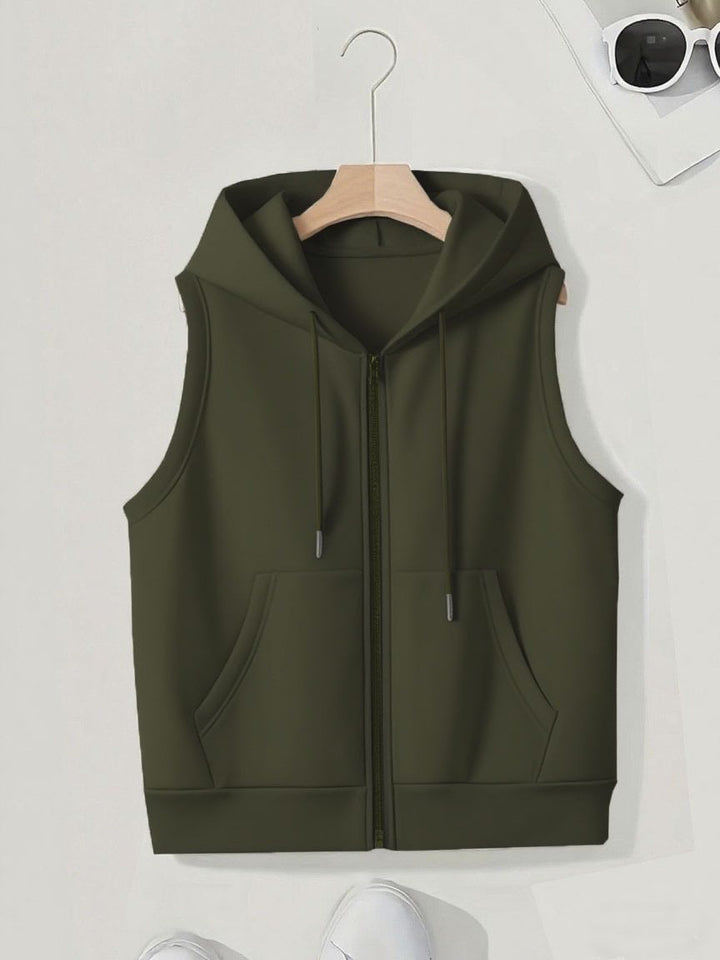Women's Sleeveless Zip Hoodie Vest made of soft sweat with kangaroo pockets Mune Fashion