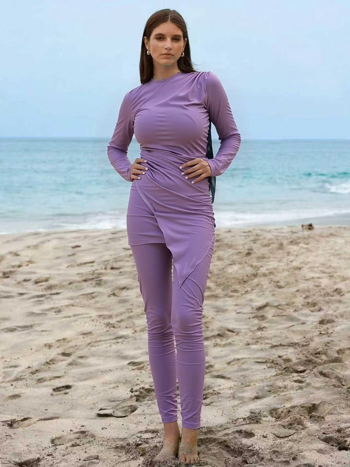 Women’s Sporty Long Sleeve Swimsuit with Wrap Design Mune Fashion