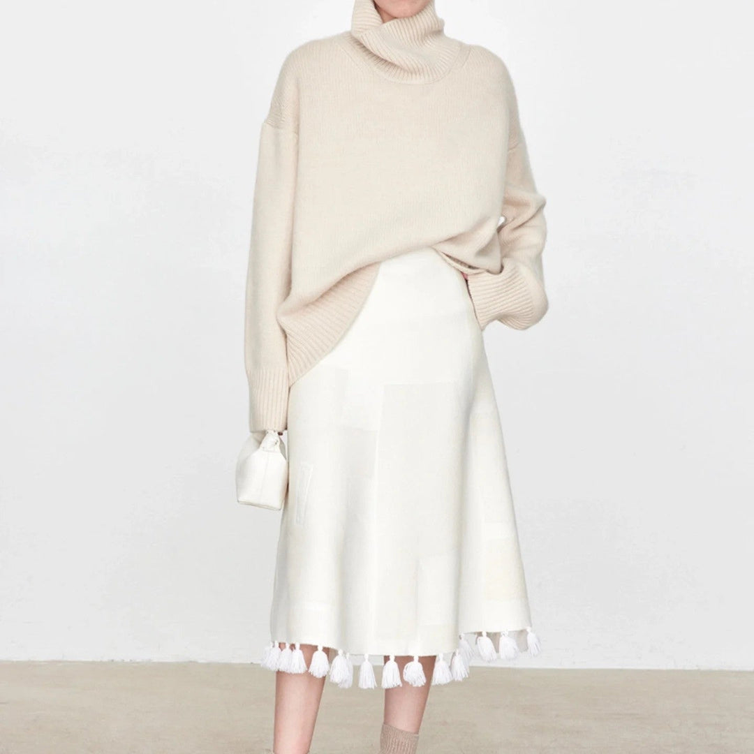 Women's Oversized Turtleneck Sweater with Ribbed Texture Mune