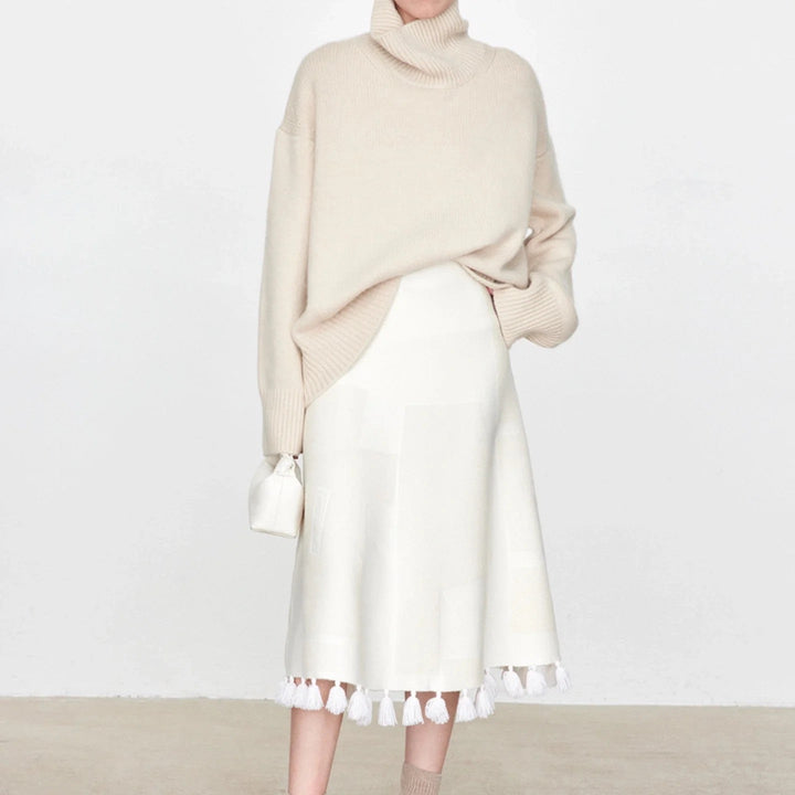 Women's Oversized Turtleneck Sweater with Ribbed Texture Mune
