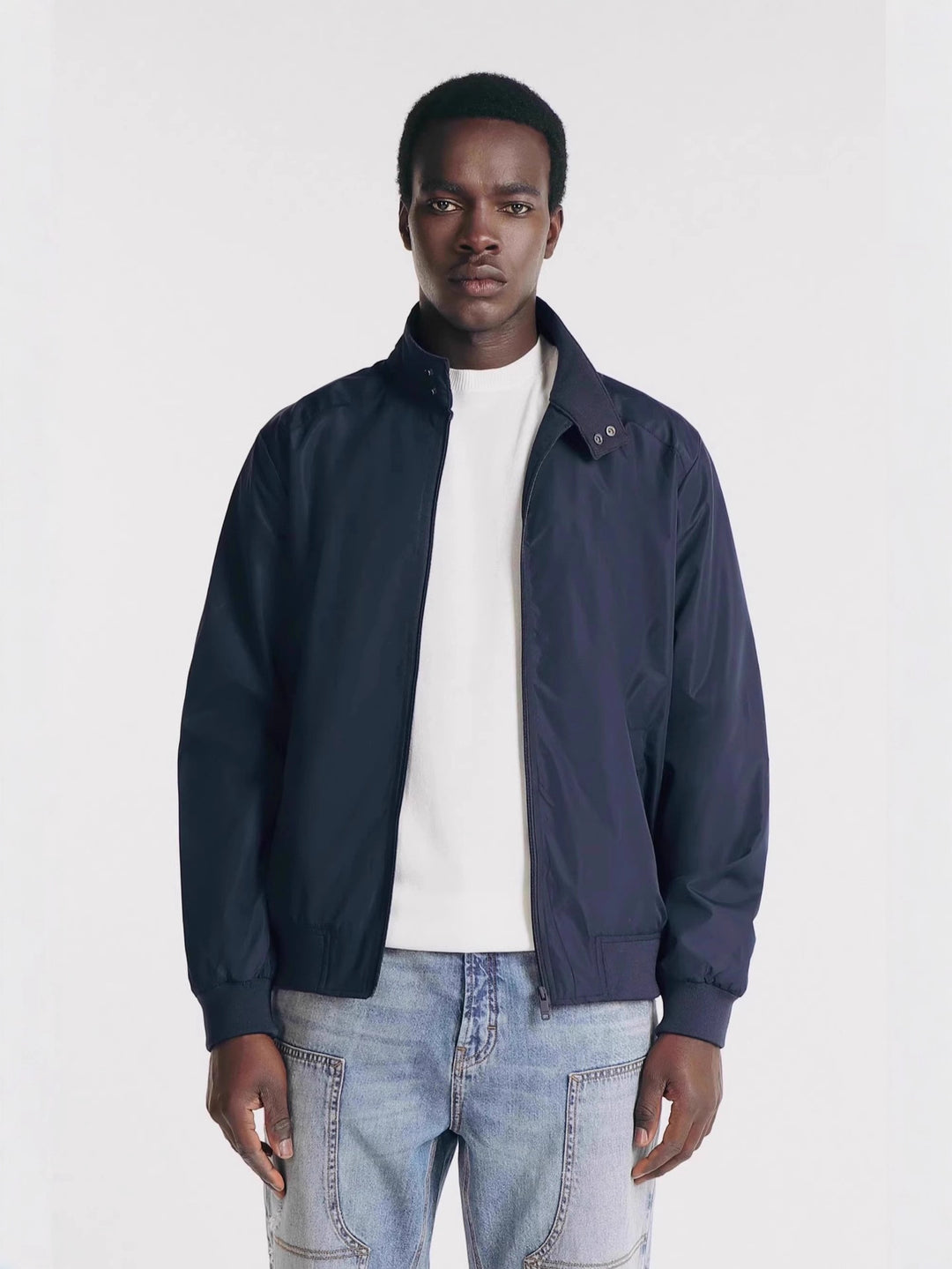 Men's lightweight Harrington jacket made of microfiber with stand-up collar, zipper, and ribbed cuffs Mune Fashion