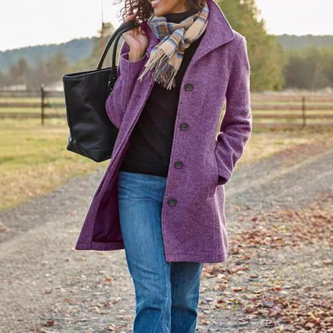 Women's tailored wool blend coat with stand-up collar and concealed button placket Mune Fashion