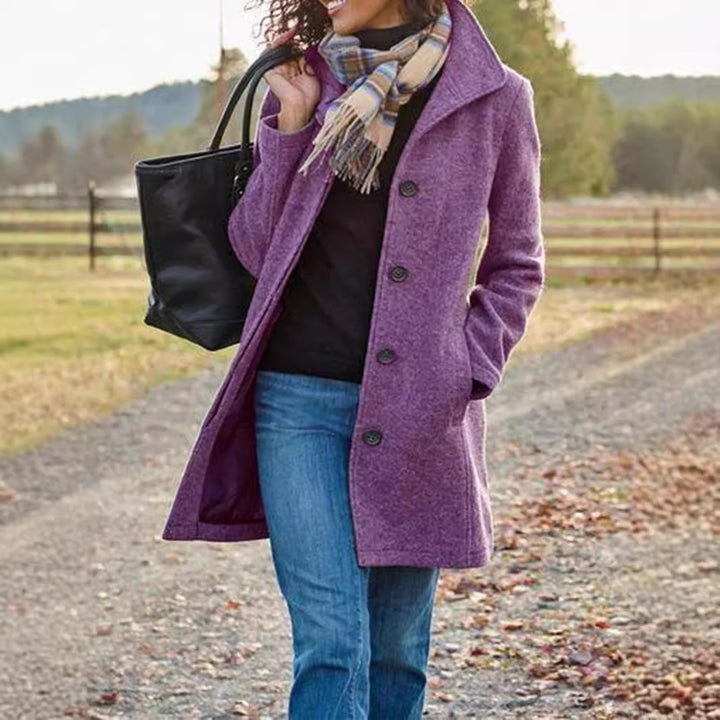 Women's tailored wool blend coat with stand-up collar and concealed button placket Mune Fashion