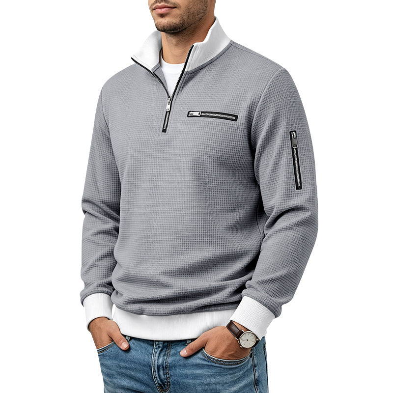 Men's waffle-knit turtleneck with contrast collar, zippered chest pocket and arm pocket Mune Fashion