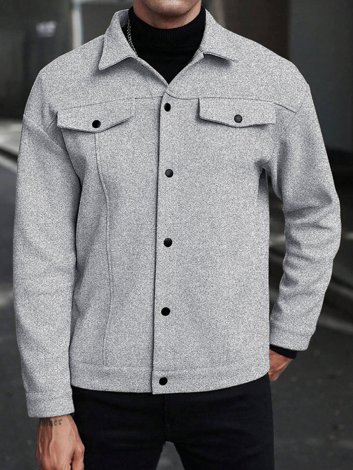 Men's Overshirt Jacket in Trucker Style with Wool Blend Look and Snap Buttons Mune Fashion