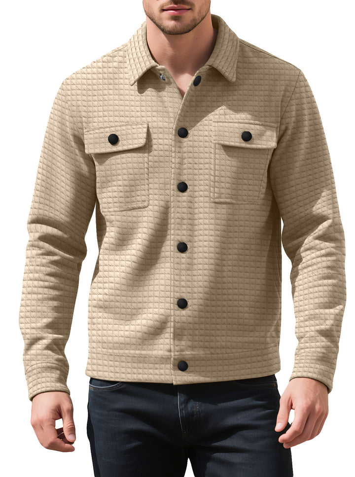 Men's shirt jacket with square quilted structure, snap front and chest flaps Mune Fashion