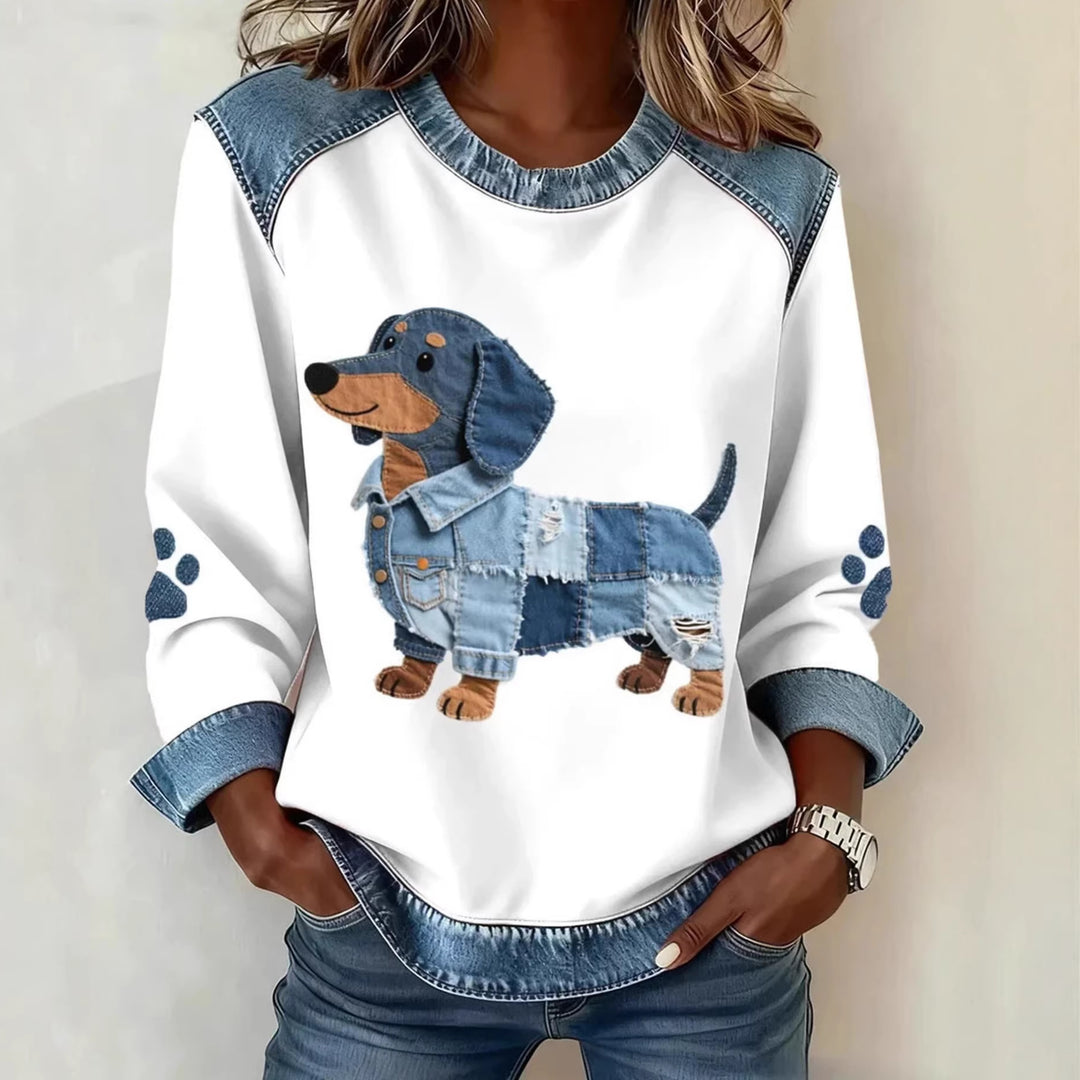 Women's fashionable sweatshirt with check pattern and denim details