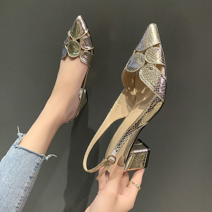 Women's Slingback Pumps with Snake Print and Decorative Mosaic Application Mune Fashion