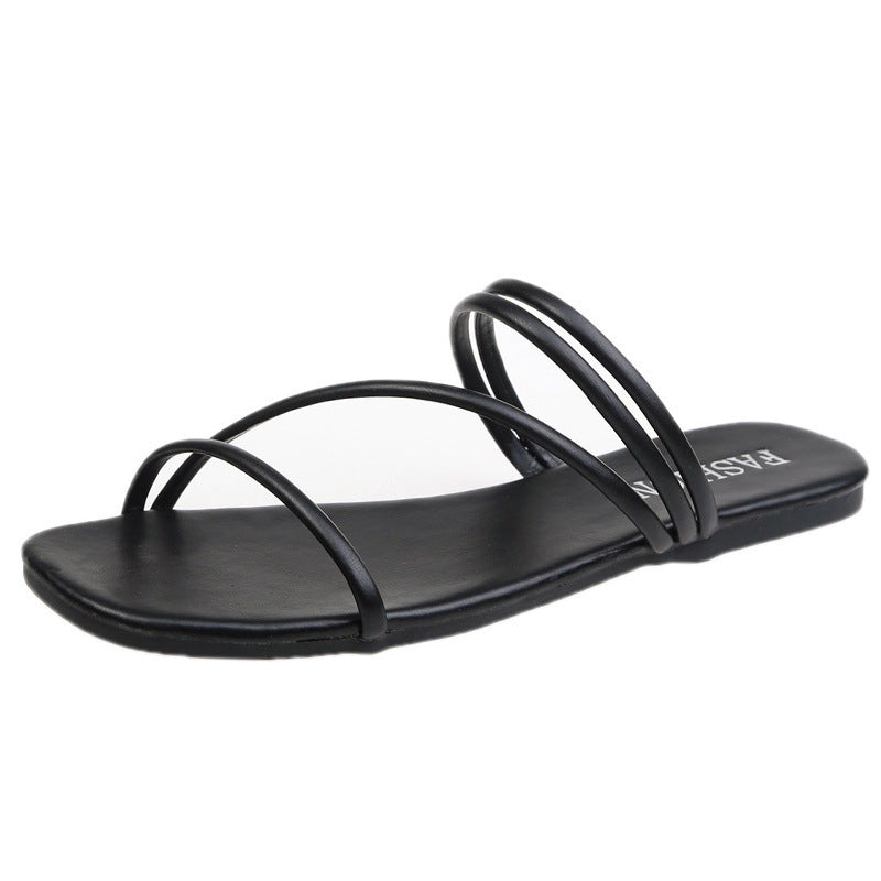 Women's minimalistic slip-on sandals with delicate loop straps and padded comfort footbed Mune Fashion