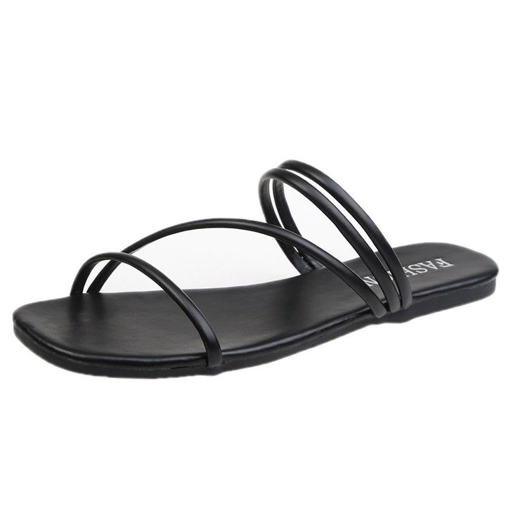Women's minimalistic slip-on sandals with delicate loop straps and padded comfort footbed Mune Fashion