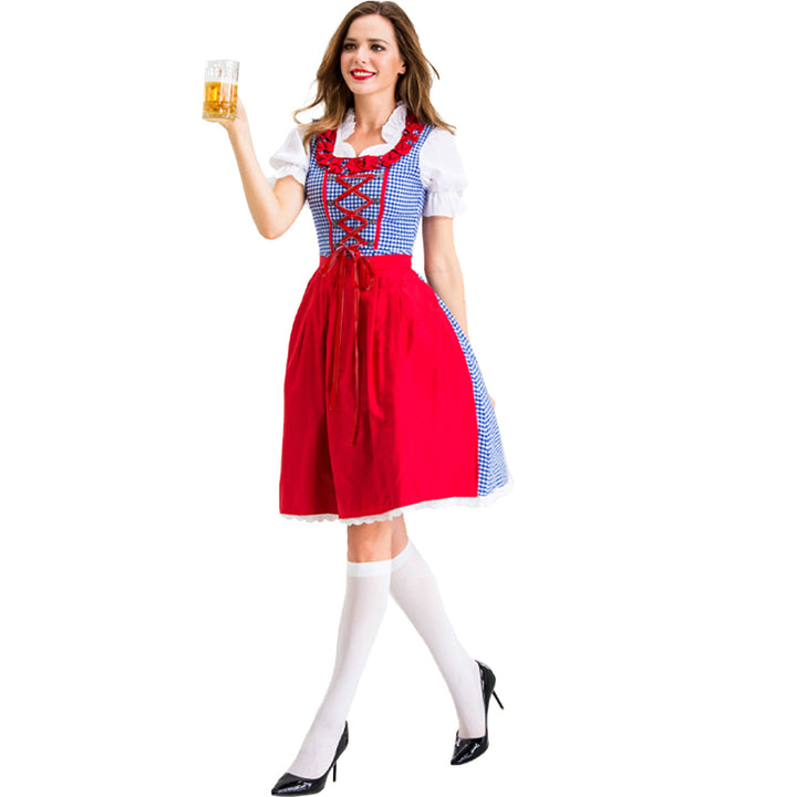 Women nan Karo-Dirndl with laced bodice front, ruffle collar and tailored apron Mune Fashion
