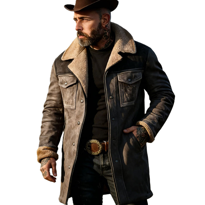 Men's pilot jacket made of suede look with teddy fur lining and lapel collar Mune Fashion