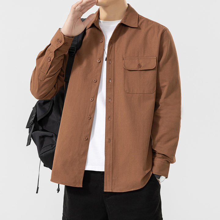 Men's Casual Long Sleeve Shirt with Chest Pocket Mune Fashion