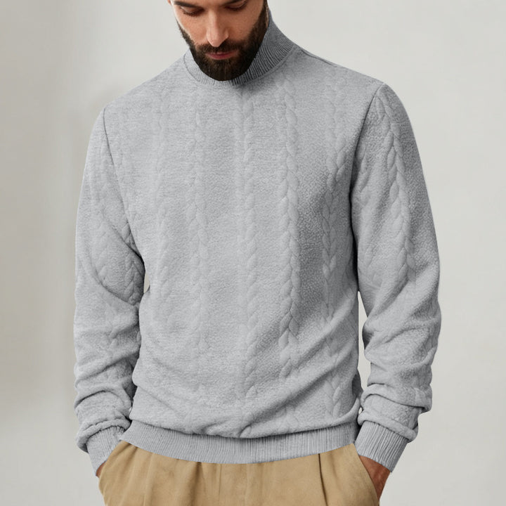 Men's knitted pullover with stand-up collar, cable pattern, soft ribbed cuffs, and Regular Fit Mune Fashion