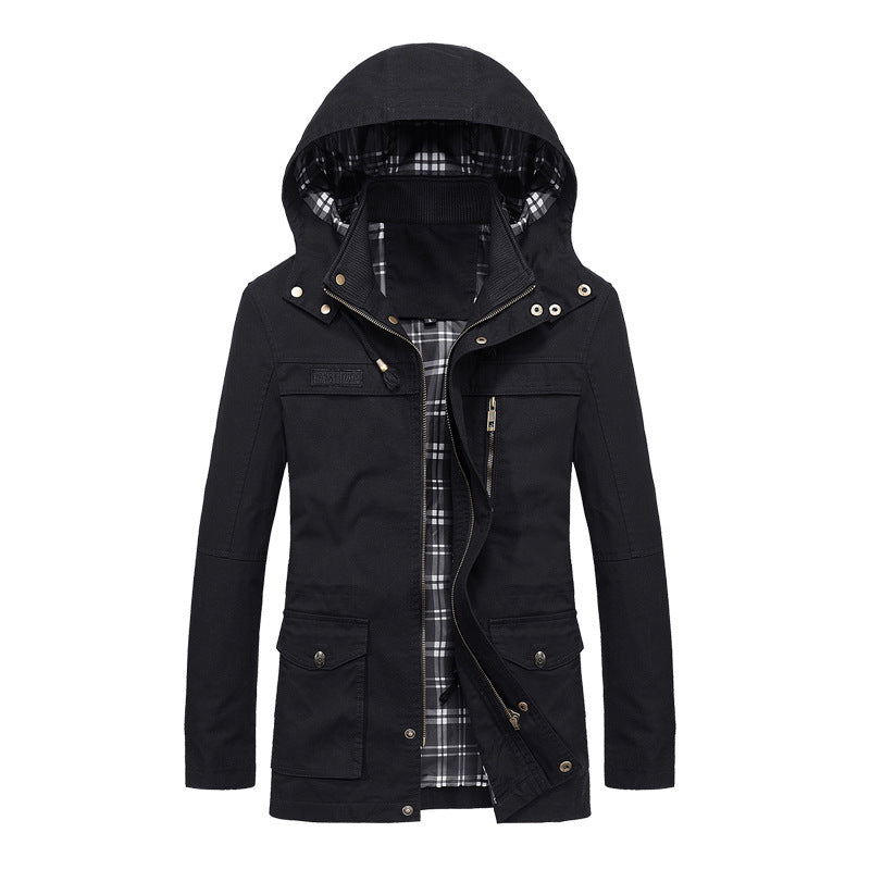 Men's Canvas Field Parka with Hood, Checked Lining and Multi-function Pockets Mune Fashion