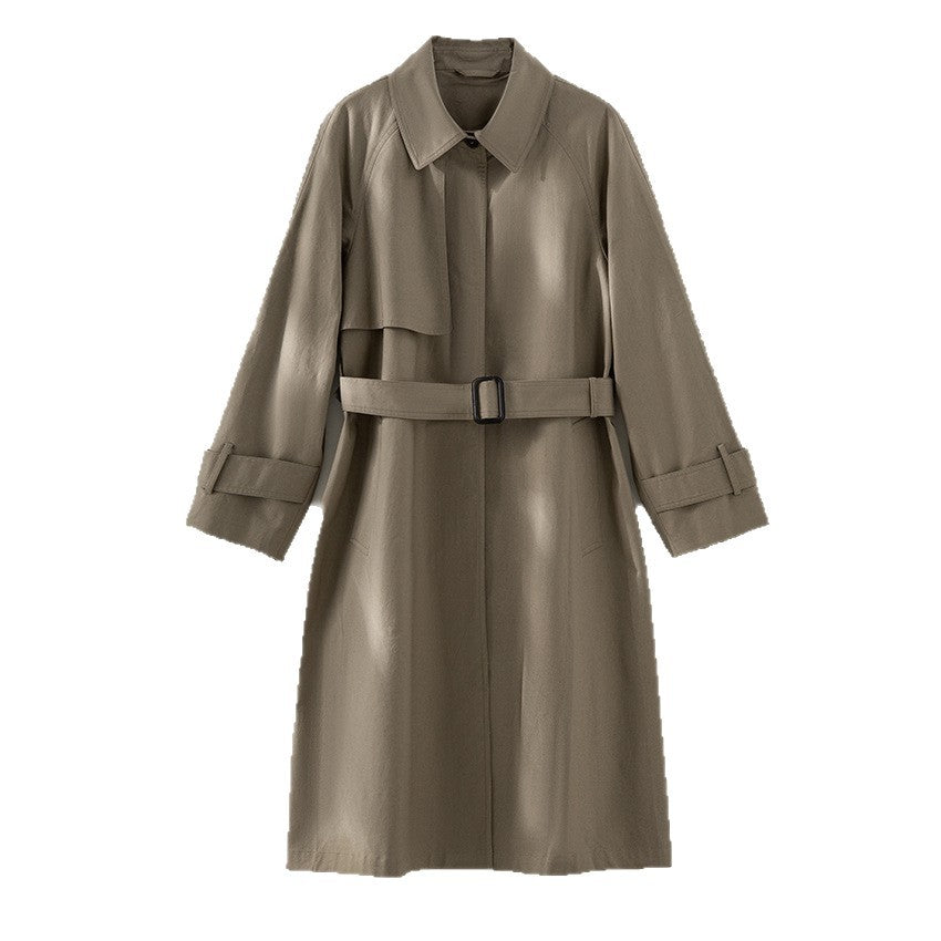 Women Classic Trench Coat with Belt and Storm Flap Mune Fashion