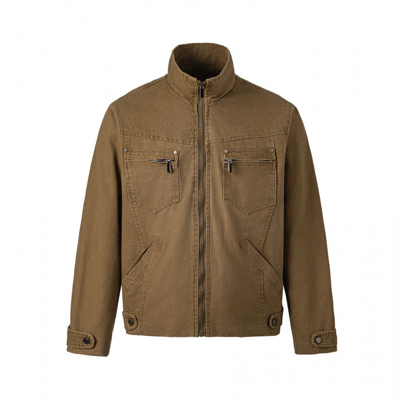 Men's short jacket made of canvas in field style with stand-up collar, zipper and multifunctional pockets Mune Fashion