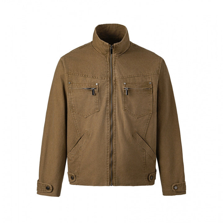 Men's short jacket made of canvas in field style with stand-up collar, zipper and multifunctional pockets Mune Fashion