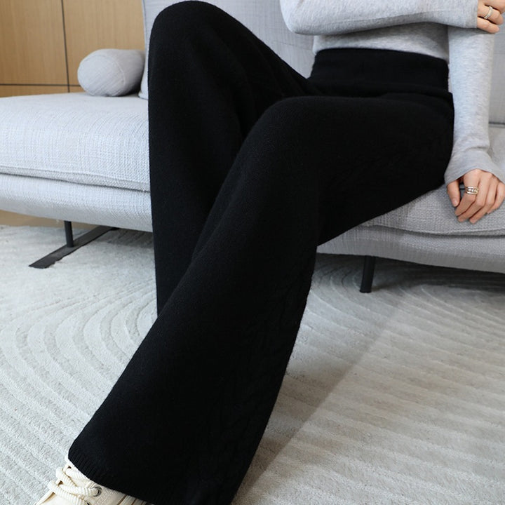 Women's Elegant Knitted Pants with Cable Pattern Mune Fashion