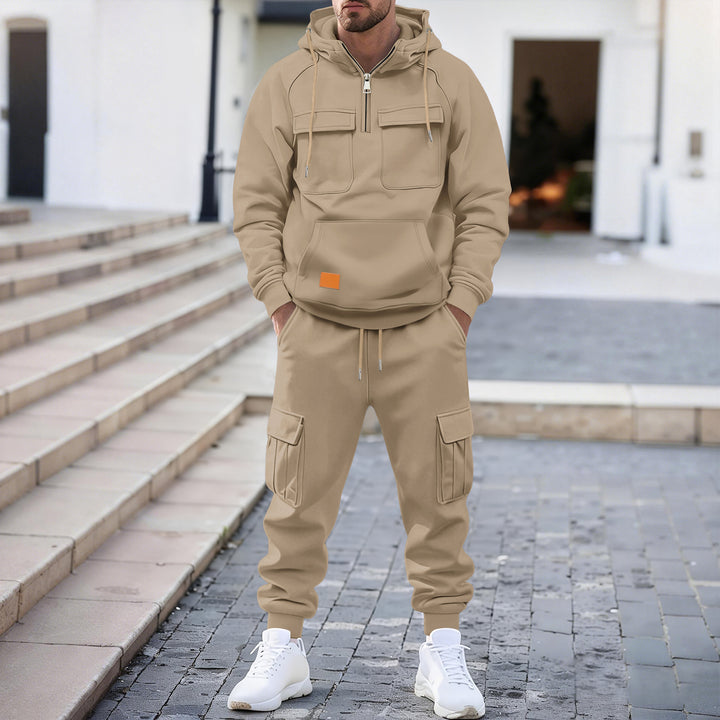 Men's oversized technical hoodie with half zip, hood, kangaroo pocket, and attached utility pockets Mune Fashion
