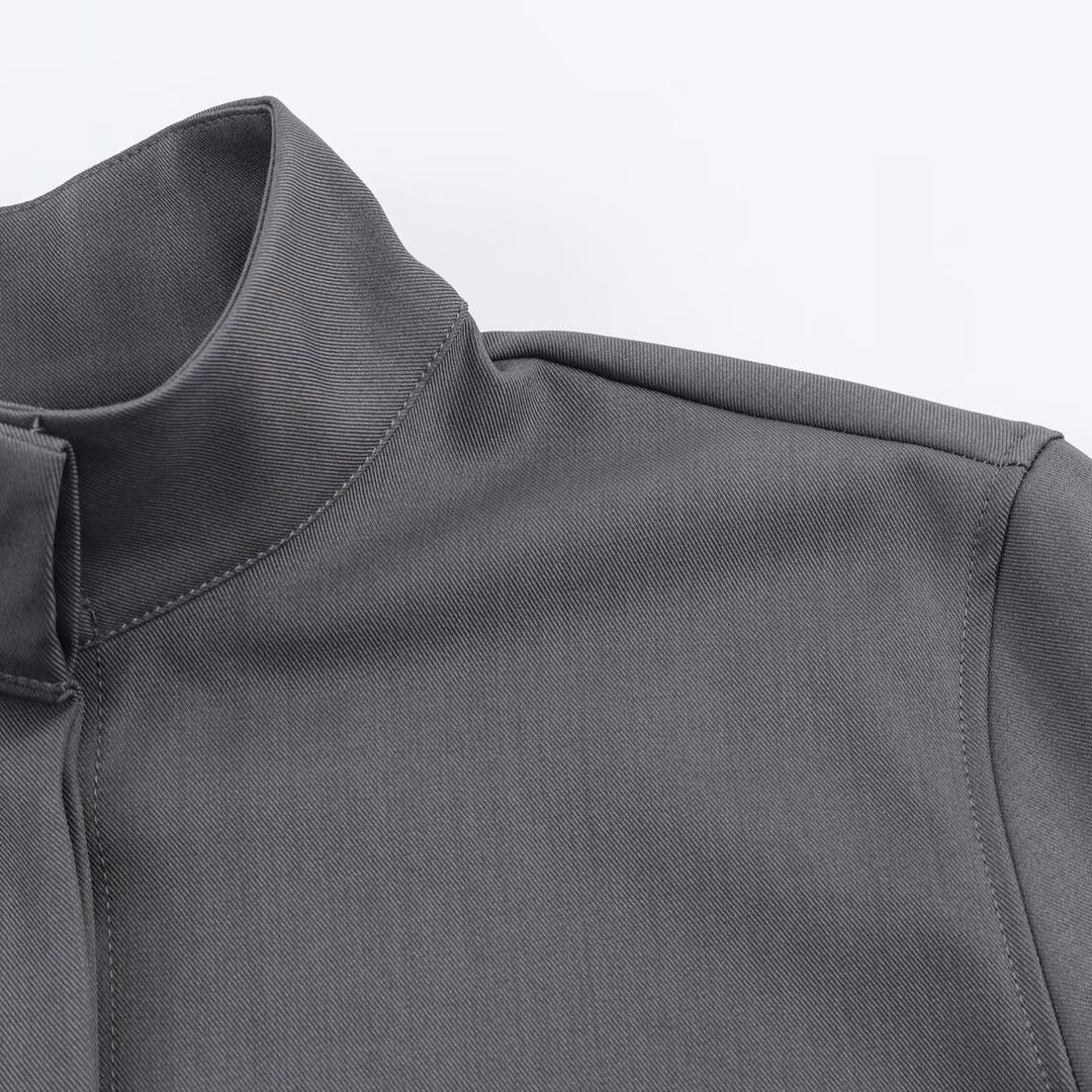 Women's loose-fitting tunic blouse with concealed button placket and stand-up collar Mune Fashion
