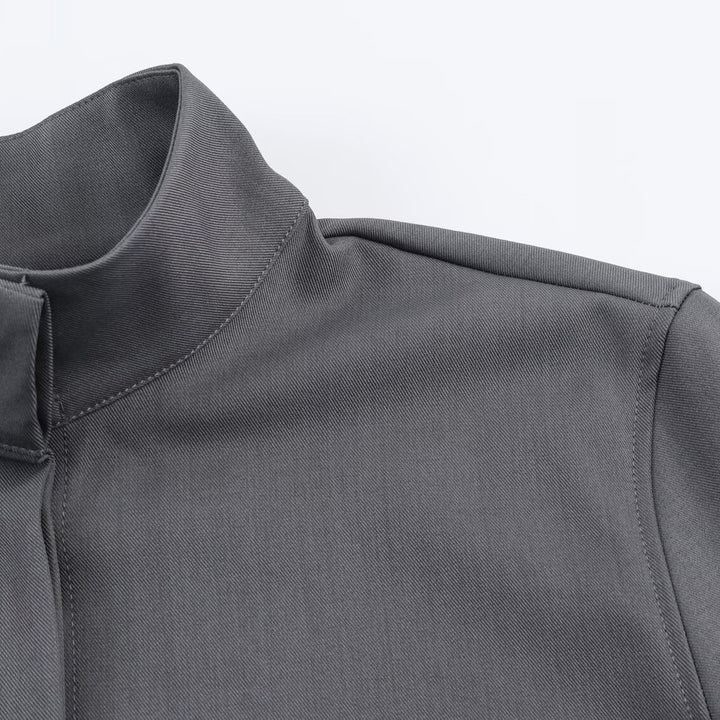 Women's loose-fitting tunic blouse with concealed button placket and stand-up collar Mune Fashion