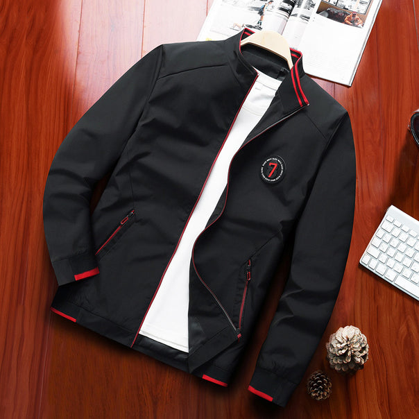 Men's lightweight softshell bomber with stand-up collar and contrast piping Mune Fashion