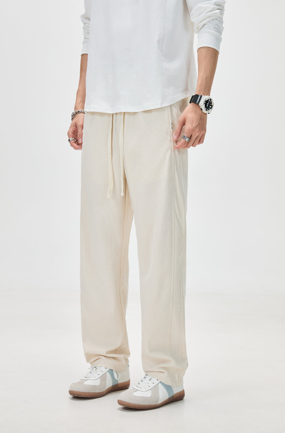 Men's Casual Corduroy Sweatpants with Drawstring and Straight Cut Mune Fashion