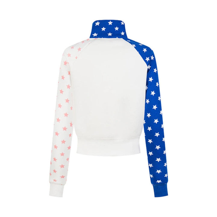 Women's cropped zip-up sweatshirt with stand-up collar, star print, and raglan sleeves Mune Fashion