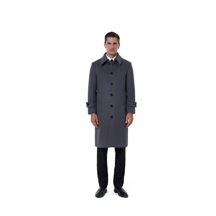 Men's long coat made of wool blend with simple button placket and adjustable cuffs Mune Fashion